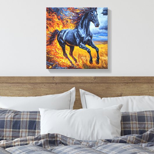 Zwarte paarden canvas afdruk (Insitu (Slaapkamer))