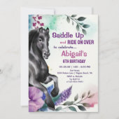  zwarte paarden en bloemen opzadelen, zondag kaart (Voorkant)