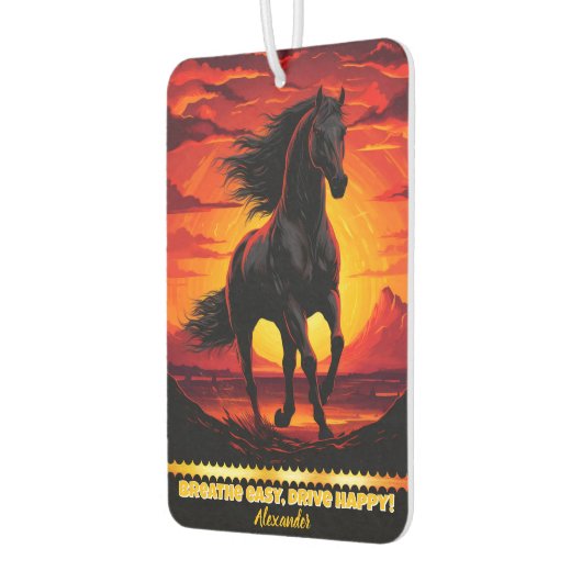 Zwarte paarden galop bij zonsondergang luchtverfrisser (Links)