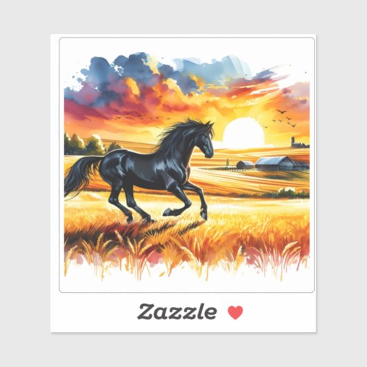 Zwarte paarden galopperen in Golden Fields Sticker (Vel)