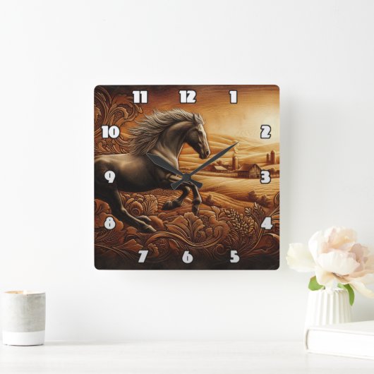 Zwarte paarden galopperen in Golden Fields Vierkante Klok (Huis)