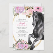  zwarte paarden met roze bloemen op zaterdag kaart (Voorkant)