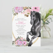  zwarte paarden met roze bloemen op zaterdag kaart (Staand voorkant)