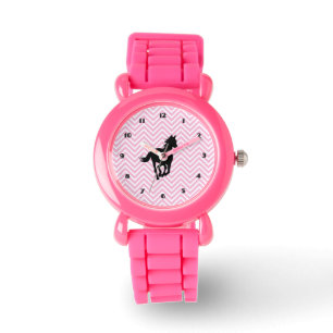 Zwarte paarden op Zigzag Stripe Pattern Horloge
