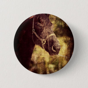 Zwarte paarden ronde button 5,7 cm