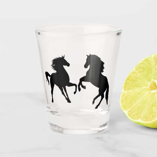 Zwarte paarden - Silhouette - Tekening Shot Glas (Voorkant)