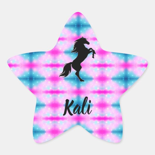 Zwarte paardenfokkerij Aangepaste roze en Aqua Sti Ster Sticker (Voorkant)