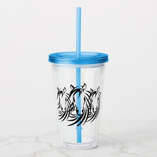 Zwarte Paardenkoppen Acryl Drinkbeker (Voorkant)