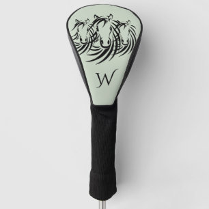 Zwarte paardenkoppen op groen Initiaal Golfheadcover