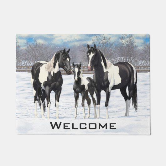 zwarte paardenpestjes met kwartsverf in sneeuw deurmat (Voorkant)