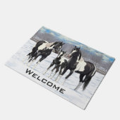 zwarte paardenpestjes met kwartsverf in sneeuw deurmat (Schuin)