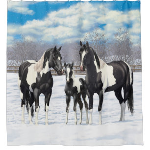 zwarte paardenpestjes met kwartsverf in sneeuw douchegordijn