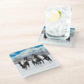 zwarte paardenpestjes met kwartsverf in sneeuw glazen onderzetter (Schuin)