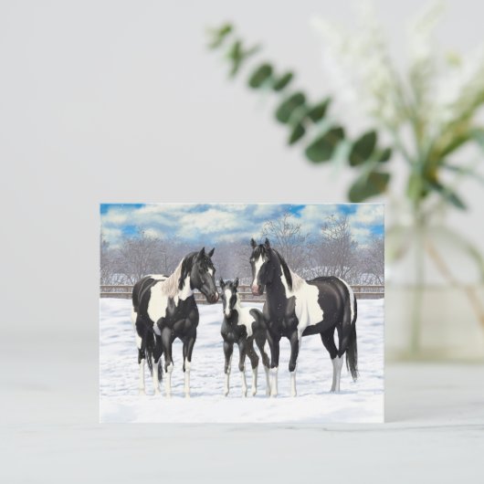 zwarte paardenpestjes met kwartsverf in sneeuw kaart (Staand voorkant)