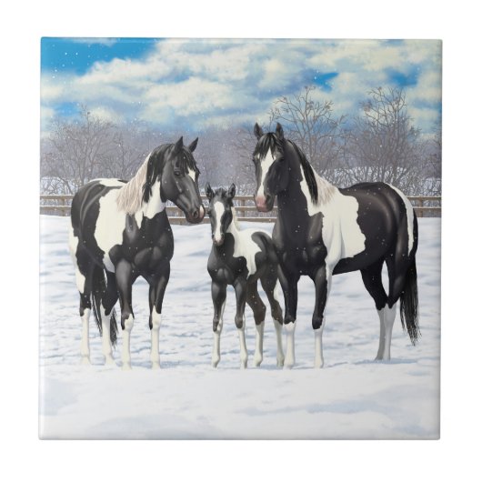 zwarte paardenpestjes met kwartsverf in sneeuw tegeltje (Voorkant)