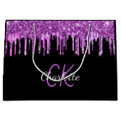 Zwarte paars glitter druipt monogram sparkle groot cadeauzakje (Voorkant)