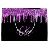 Zwarte paars glitter druipt monogram sparkle groot cadeauzakje (Achterkant)