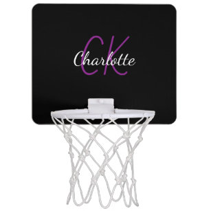 Zwarte paarse aangepaste monogram naam minimalisti mini basketbalbord