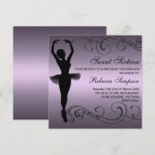 Zwarte & Paarse Ballerina Verjaardagsuitnodiging Kaart (Voorkant / Achterkant)