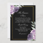 Zwarte Paarse Bloem Quinceanera uitnodiging (Voorkant)