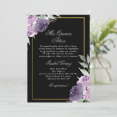 Zwarte Paarse Bloem Quinceanera uitnodiging (Staand voorkant)