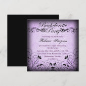 Zwarte & Paarse Bloemen Chic Bachelorette Uitnodig Kaart (Voorkant / Achterkant)
