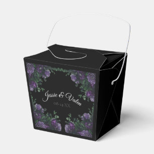 Zwarte Paarse Bloemen Elegante Huwelijk Bedankdoosjes