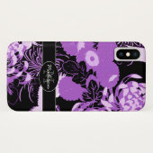  zwarte paarse bloemen Monogram Case-Mate iPhone Case (Achterkant (horizontaal))