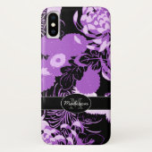  zwarte paarse bloemen Monogram Case-Mate iPhone Case (Achterkant)