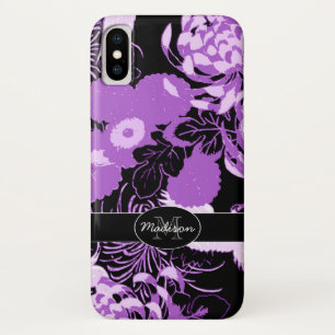  zwarte paarse bloemen Monogram iPhone X Hoesje