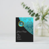 ZWARTE PAARSE BLUE BICYCLE WEDDING DAMASKMONOGRAM VISITEKAARTJE (Staand voorkant)