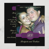 Zwarte Paarse bruiloft-uitnodigingen met foto Kaart (Voorkant / Achterkant)