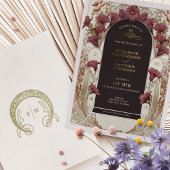 Zwarte Paarse Calla Lily Wedding Art Nouveau Mucha Folie Uitnodiging