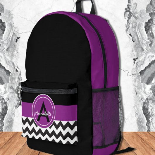Zwarte Paarse Chevron Bedrukte Rugzak