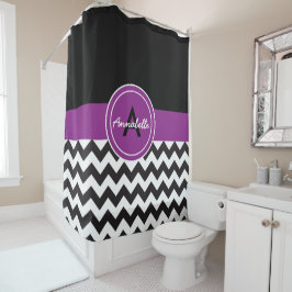 Zwarte Paarse Chevron Douchegordijn