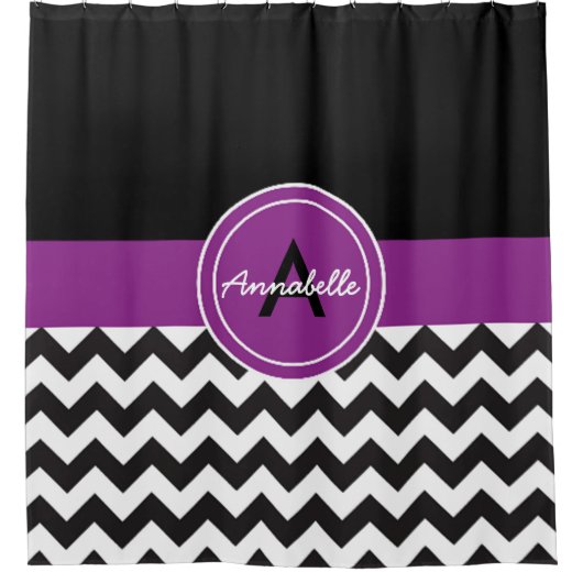 Zwarte Paarse Chevron Douchegordijn (Voorkant)