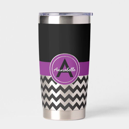 Zwarte Paarse Chevron Geïsoleerde Drinkbeker (Links)