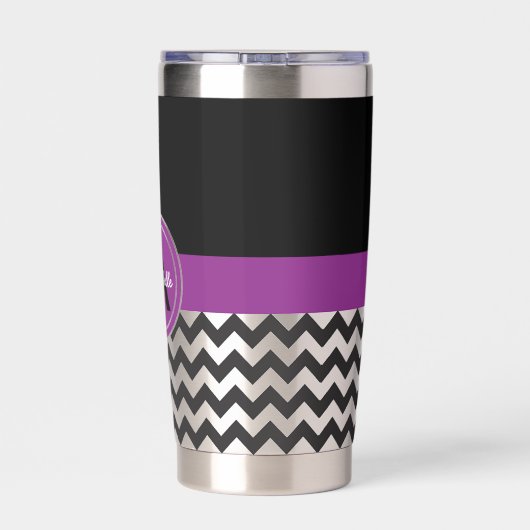Zwarte Paarse Chevron Geïsoleerde Drinkbeker (Achterkant)