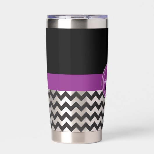 Zwarte Paarse Chevron Geïsoleerde Drinkbeker (Voorkant)