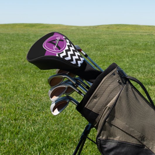 Zwarte Paarse Chevron Golfheadcover (Insitu)