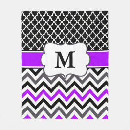 Zwarte Paarse Chevron Monogram Blanket Fleece Deken