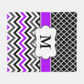 Zwarte Paarse Chevron Monogram Blanket Fleece Deken (Voorkant (Horizontaal))