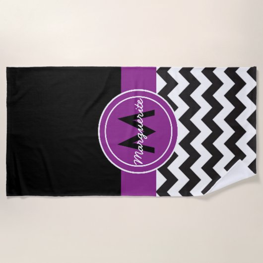 Zwarte Paarse Chevron Strandlaken (Voorkant)