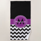 Zwarte Paarse Chevron Strandlaken (Voorkant)