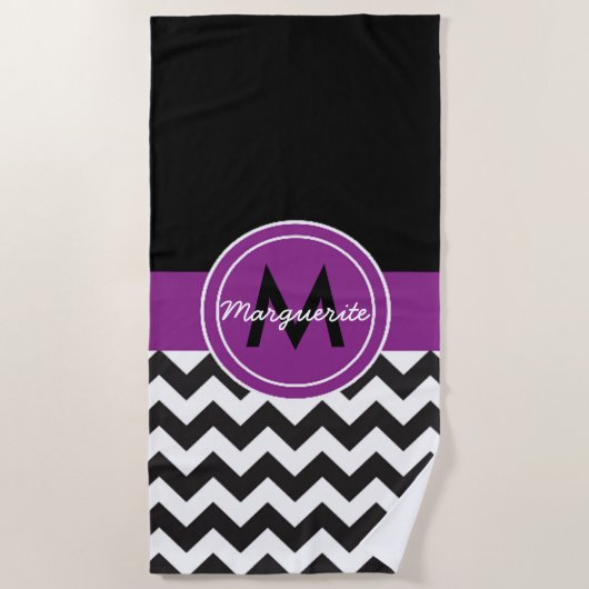 Zwarte Paarse Chevron Strandlaken (Voorkant)