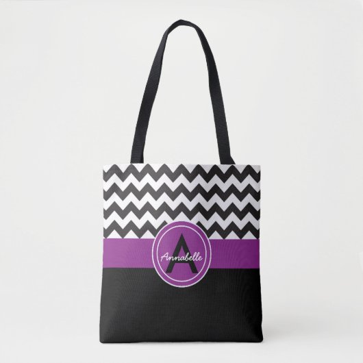 Zwarte Paarse Chevron Tote Bag (Voorkant)