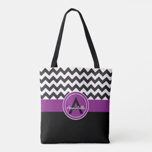 Zwarte Paarse Chevron Tote Bag (Achterkant)