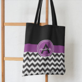 Zwarte Paarse Chevron Tote Bag