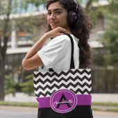 Zwarte Paarse Chevron Tote Bag