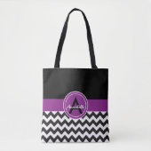 Zwarte Paarse Chevron Tote Bag (Voorkant)